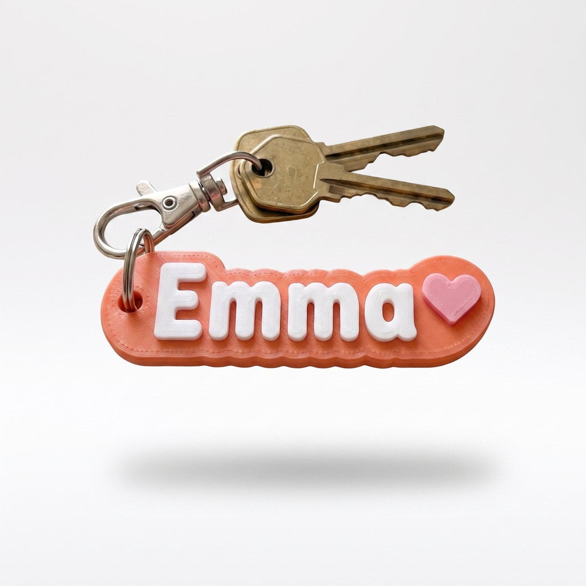 Personalised name keychain with a heart and metal clasp