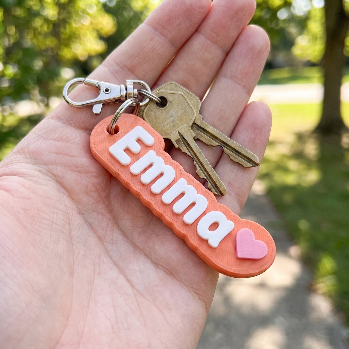 Personalised name keychain with a heart and metal clasp