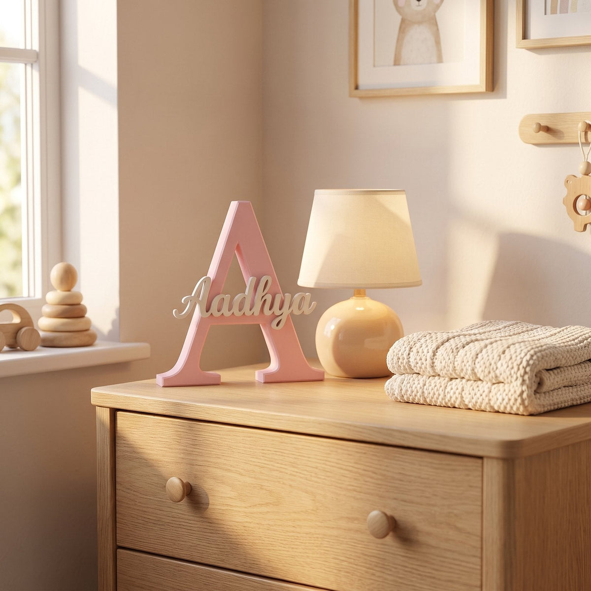 Personalised initial letter with a name in soft script